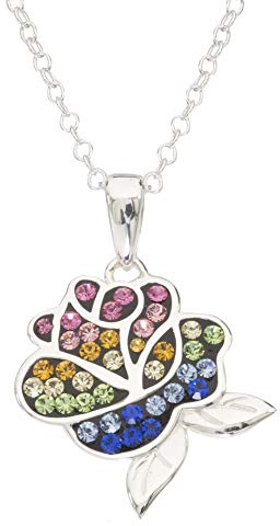 Disney, Beauty and the Beast Sterling Silver Belle’s Rose Pendant Necklace, 18”