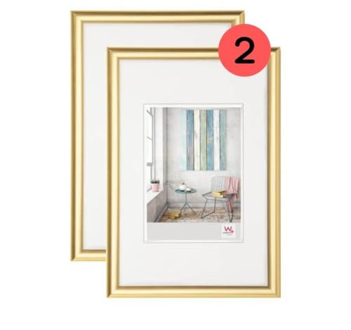 walther design Marco de fotos dorado 30 x 40 cm paquete doble, Trendstyle Marco de plástico KP040GD