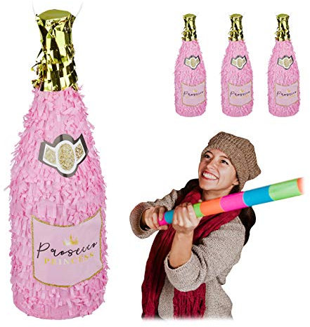4 Piñatas Botella de Champán, Piñatas Champaña Colgantes, Cumpleaños, Mujeres, Noche Vieja, sin Relleno, Rosa y Dorado