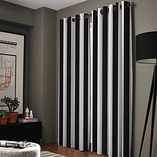 CLZLH Gardinen Kinderzimmer Blickdicht Vorhang Verdunkelungsvorhänge Wärmeisolierend Geräuschreduzierung Mit Ösen 3D Digitaldruck Schwarz-weiß schlicht gestreift 100X214Cm(B X H) 2Er Set Decoschals