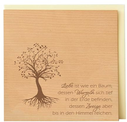 Original Holzgrusskarte - Baum des Lebens - Liebe, Wurzeln, Zweige - aus Kirschholz, Geschenkkarte, Grußkarte, Postkarte, Spruchkarte, Klappkarte, Einladung, Billet