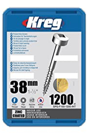 Kreg - 1200 vis galvanisés - 6 x 38 mm - filetage fin - Maxi-Loc carré