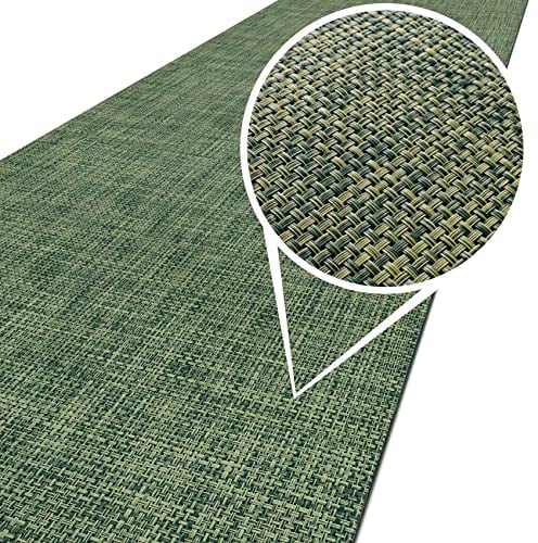 Läufer In-/Outdoor Teppich wasserfest Balkon Teppich auch für Balkon und Terasse Flur Bodenmatte wetterfest Grün Abwaschbar 100 x 50cm