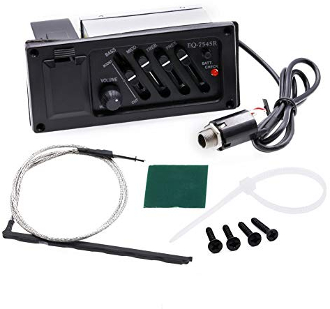 Gitarren Tonabnehmer EQ Klassik Gitarren Tonabnehmer Holz-Akustikbox mit Farb LED Tuner für Akustikgitarren Mandoline, Bouzouki Tonabnehmer