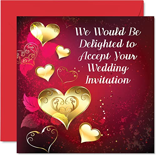 Stuff4 Akzeptanzkarte für Hochzeiten und Partys – We Would Be Delighted – RSVP Karten Hochzeit, Verlobungsfeier Einladungskarte, 145 mm x 145 mm Cant Wait Karte Grußkarten