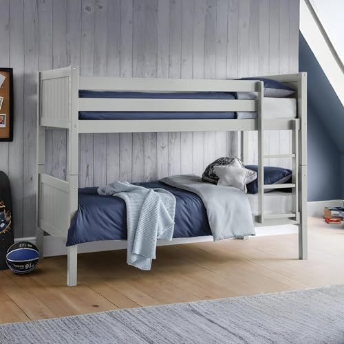 Julian Bowen Bella Bunk Bed, Single, Grey - H154 x W98.5 x D201cm | Modern Kids Bed with Ladder, 90cm/3ft, Ideal for Kids & Guest Rooms, Wooden Bunkbed, No Box Spring Needed