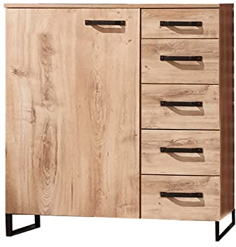 möbelando Kombikommode Detroit in Plankeneiche mit 5 Schubladen und Einer Tür. Abmessungen (BxHxT) 81x102x41 cm
