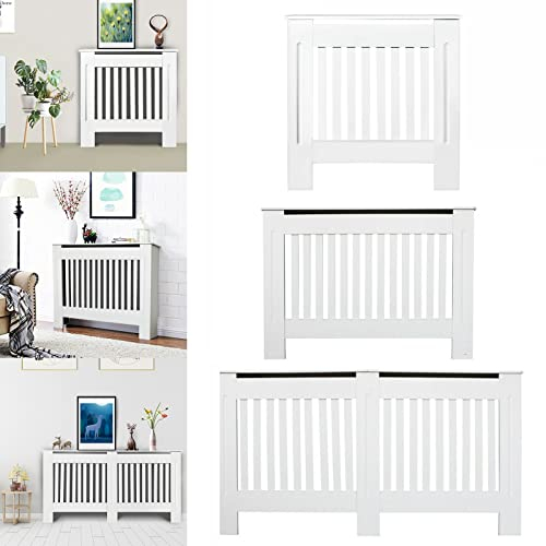 Royalswill Radiator Cover, White Painted Large Cover Vertical Slatted Grill Cabinet Shelf, Tall Covers, Modern MDF Wooden Heating Living Room Furniture, 152 (L) x 19(D) 82 (H) cm