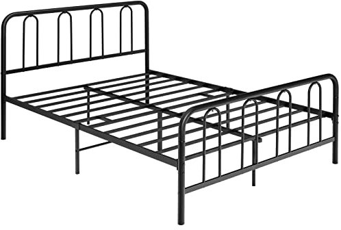 GOPLUS Metall Bettrahmen, Queen Size Stahllatten Matratze Fundament mit Kopfteil, Fußbrett, Heavy-Duty Stahlrahmen