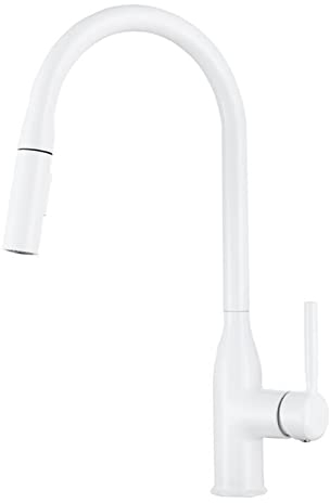 Grifo Cocina con Ducha Extraible Latón Giratoria de 360° Un Solo Orificio Agua Fría y Caliente Multifunción Grifo de Cocina Extraible-Blanco