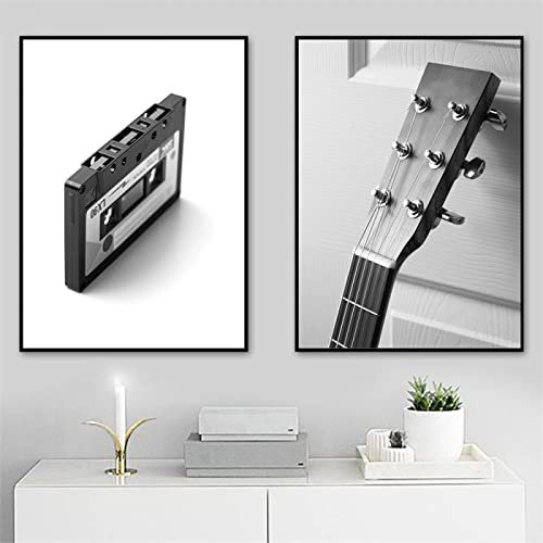 OTURRI Schwarz Weiß Musik Poster Und Kunstdrucke Film Klavier Gitarre Phonograph Wand Bilder Leinwand Bild Nordisches Bild Wohnzimmer Wohnkultur 40x60cmx2 Ungerahmt
