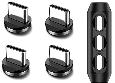 P-TECHUK Type C Magnetic Connector for Charging Cable, 4 Tips with Holder, NO Cable, A15 and A2, Silver
