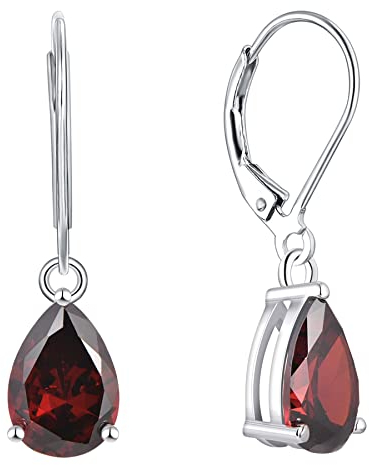 YL Damen Ohrhänger 925 Sterling Silber Januar Geburtsstein Granat Ohrringe