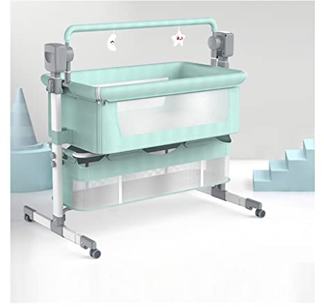 Elektrische Timing-Schaukelkrippe, Musik-Babyschaukeln für Kleinkinder, Baby-Stubenwagen-Nachtbett mit Fernbedienung, 3-in-1-höhenverstellbares zusammenklappbares Babybett mit Ablagekorb (Color : Bl