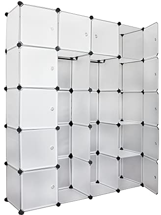 Ansobea Regalsystem Kunstoff Kleiderschrank mit Türen stapelbar Steckregal mit 20 Würfeln Schuhregal Bücherregal für Kleidung, Spielzeug, Schuhe, Bücher 180 * 142 * 37CM