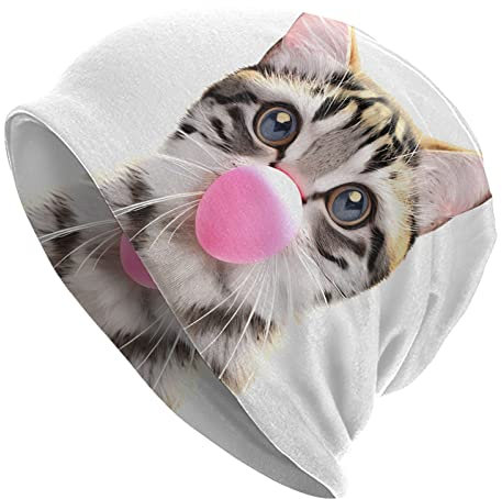 hococal Sturmhaube mit Totenkopf-Mütze, halbe Sturmhaube, coole Beanie-Mütze, Winterstrick, weiche Mützen für Damen und Herren, Niedliche Katze, Einheitsgröße