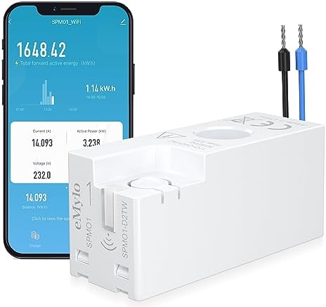 eMylo Strommessgerät für Balkonkraftwerk, 1-Phasen Energiekostenmessgerät, 99% hohe Genauigkeit für Haushaltsgeräte/Solar/Net Metering, importierte Chips mit einer langen Lebensdauer