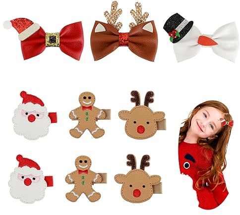 Amaxiu 9 Stück Weihnachts Haarspangen, Weihnachtsmütze Geweih Haarschleifen niedlicher Weihnachtsmann Lebkuchen Rentier Haarspangen Alligator Haarspangen festliche Feiertags Haarnadeln