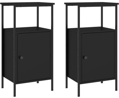 vidaXL Nachttisch 2 STK., Beistelltisch mit viel Stauraum, Nachtschrank mit verstellbaren Beinen, Nachtkommode Nachtkonsole, Schwarz Holzwerkstoff