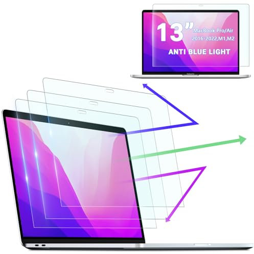 PYS Paquete de 3 protectores de pantalla para MacBook Pro/Air de 13 pulgadas, filtro de pantalla antiluz azul, película mate antirreflejos, antiarañazos, antihuellas, sin burbujas