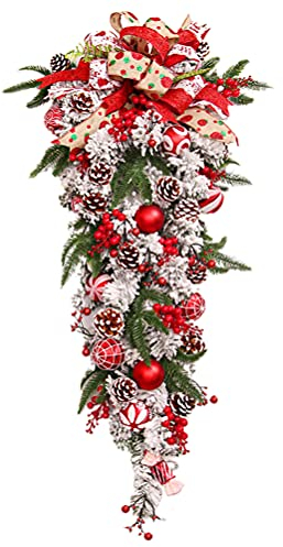 90 cm Weihnachtskranz, Exquisite Türdekoration, Langlebige und Schöne Weihnachtsdekoration, Wunderschöne Handgefertigte Girlande aus PVC-Material mit Roter Farbe für Zuhause, (D)