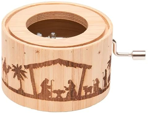 Spieluhr aus Bambus mit dem Weihnachtslied: Alle Jahre wieder - music box von Kurbelwerk green-line, Classic-Edition, Motiv Krippe