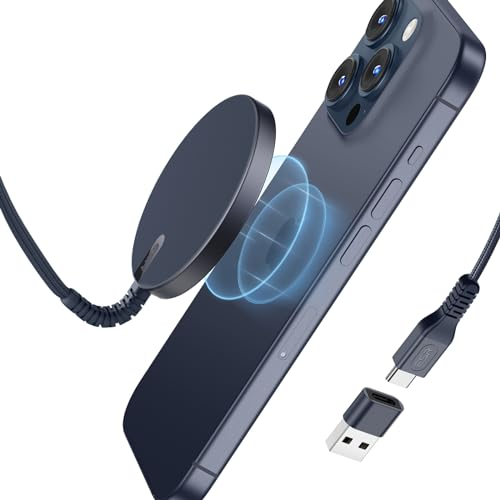 ESR for Magsafe Ladegerät, Wireless Charger iPhone für iPhone 16/16 Pro/16 Pro Max/15/14/13, AirPods 4/3/2 Pro,Induktive Ladestation mit 1,5m Verstärktem Nylonkabel, Blau(Ohne Netzteil)