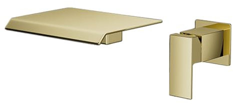 Gold Full Copper Wall Mounted Bathroom Waterfall Mixer Tap with Single Lever Handle, Hot & Cold, for Sink & Basin, Countertop, Mono Tap