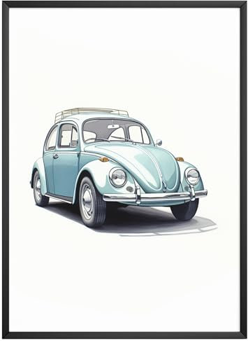MJ-Graphics - Auto-Poster Oldtimer Käfer - Bild mit schönem Auto Klassiker | Wandbild Din A4 in Galerie Qualität mit extra dickem 300g Posterpapier - FineArt Kunstdruck ohne Bilderrahmen