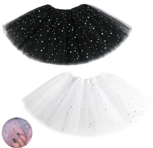 EUPSIIU 2 Piezas Faldas Tutú para Niñas Princesa Ballet Tutus Brillar Danza Capas Tul Tutu Faldas Disfraz para Danza Fiestas de Cosplay, Disfraz de Baile de Ballet para Fiesta de Navidad