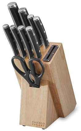 Chicago Cutlery Damen (10-teilig) Einbauschärfer Küchenmesserblock Set mit Steakmessern, ergonomischen Griffen und scharfem Edelstahl Profi Kochmesser Set
