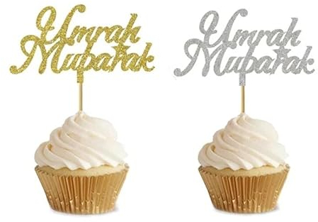 12 Umrah Mubarak Cupcake Topper Gold Silber Umrah Mubarak Topper Umrah Cake Topper Umrah Sparkling Glitter Cupcake Topper Umrah Dekorationen (Mix Gold Silber)