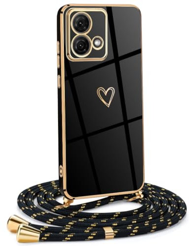 Mkej Funda para Motorola Moto G84 5G con Cuerda, TPU Suave Silicona diseño de corazón con Chapado en Oro de Lujo, Funda Motorola Moto G84 5G Cuerda para Mujeres y niñas