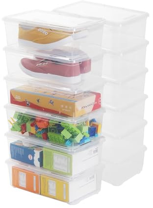 Naivees 12 Pack 6Qt Shoe Storage Box Clear Plastic Storage box with Lid