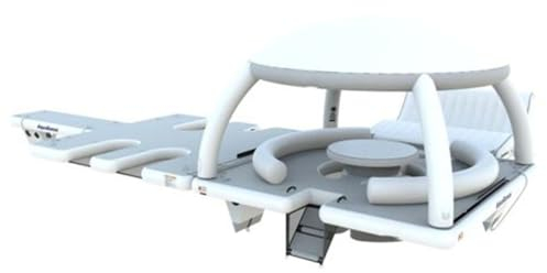 Gueploer Sommer Aufblasbare Schwimmdock-Plattform Mit Luftpumpe Und Liegestuhl-Schwimmplattform Für 6–8 Personen Für Pool, Strand, Meer,11Ft/3.4M*11Ft/3.4M,White
