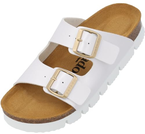 Palado Damen Pantoletten Korfu PL Metallic - bequeme Sandalen Made in Spain - Hausschuhe mit Kork-Fußbett - modische Sommerschuhe Weiß UK6 - EU39