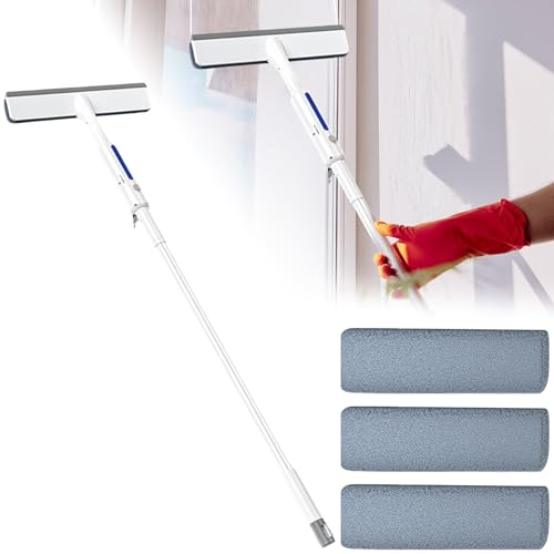 Limpiacristales con función de pulverización y barra de extensión, juego de limpiacristales 3 en 1, extractor de ventanas de doble cara con hoja de limpieza (3 paños de limpieza) (limpiaparabrisas de