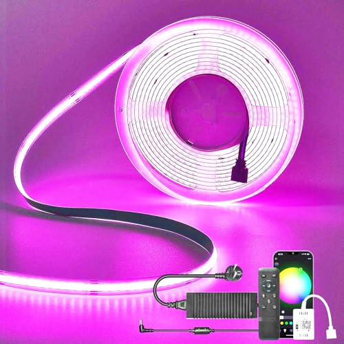 WIFI 10M COB RGB LED Streifen Strip Lichterkette 576LEDs/M 5760LEDs 24V Dimmbar Verformbar LED Licht mit intelligent Ferbedienung,Band Lichtleiste Arbeitet mit Google Home Assistant/Alexa