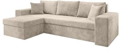 Luxusbetten24 Designer Sofa Denver mit Stauraum und Schlaffunktion | Bezug: Cord | Farbe: Beige | Stellvariante: Links