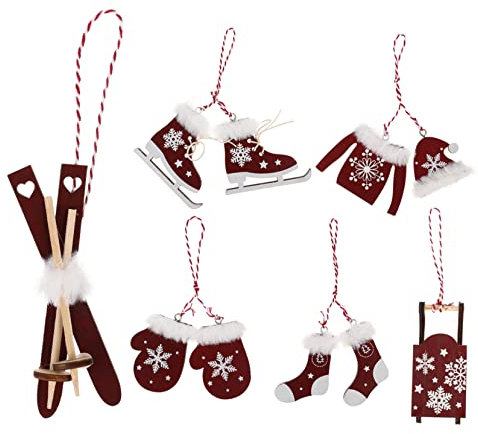 GREENADSCAPE 1satz Weihnachtliches Dekorationsset Ski- Für Weihnachtsbaum Hängende Weinrot Für Weihnachten Partys Und Festliche Anlässe
