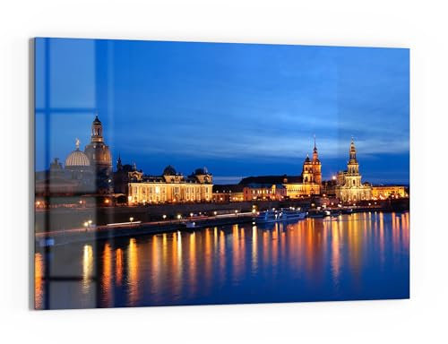 DEQORI Glasbild Echtglas | Motiv Dresdner Abendglanz | horizontal einteilig 90x60 cm | schöne Dekoration | Wandbild für Wohnzimmer, Schlafzimmer, Flur & Küche | moderne Wanddeko