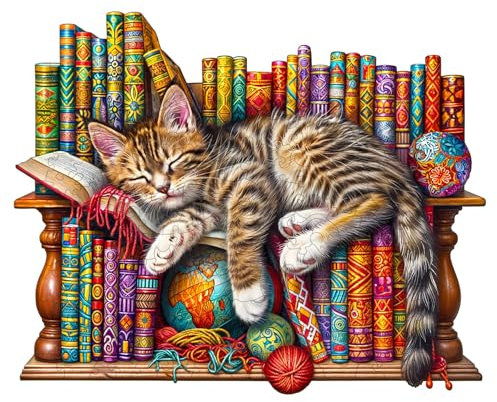 Individz Holzpuzzle für Erwachsene, Einzigartige Tierförmige Schlafende Zibetkatze Wooden Puzzle, Geburtstagsgeschenk Familie Freunde (L-34 * 29cm-280 Stück)