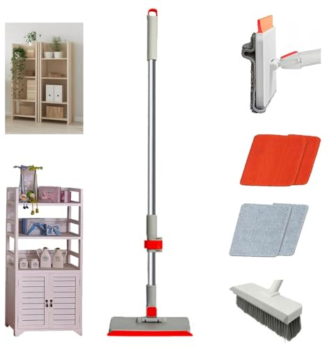 Hooha Wasserabzieher & Wischmopp mit Teleskopstiel 130cm 360° Rotating Square Mop Head Für Metall/Holz/Edelstahl Regale(Inkl. Flexibler Reinigungskopf Fester Bürstenkopf 2 Chenille, 2 Mikrofaserpads)
