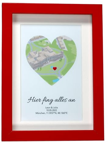 Personalisierte 3D-Stadtkarte mit Koordinaten – Individuelles Geschenk für Paare zu Weihnachten, Jahrestag & Valentinstag | Stadtplan-Poster mit Namen & Datum | Fine-Art Druck | optionaler Rahmen