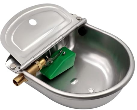 BREUAILY Bebedero para Caballos Automático Bebedero Perro Acero Inoxidable con VáLvula de Flotador de Latón Ajustable de 1/2 y Orificios de Drenaje para Ganado Caballo Vaca Cabra Oveja