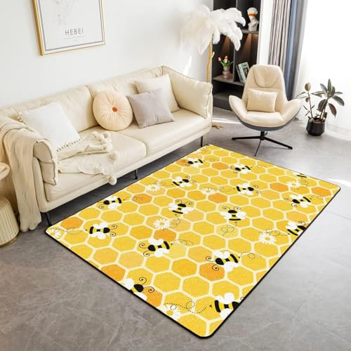 Modern Teppich - Kurzflor - Weich Teppich Für Wohnzimmer, Schlafzimmer, Esszimmer – 3D Drucken Cartoon-Tierbiene 90 X 150 cm Weich , Schmutzabweisend - Leicht Zu Reinigen -11906879517