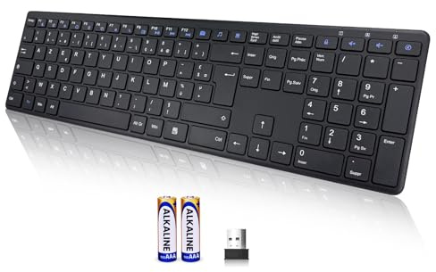 INFINMIND Clavier Sans Fil AZERTY, Ultra-Mince Clavier Silencieux Sans Fil avec 2,4 G USB Récepteur /Type-C,19 Raccourcis Multimédia Numérique Pavé Longue Batterie Autonomie pour Desktop,MAC,Windows