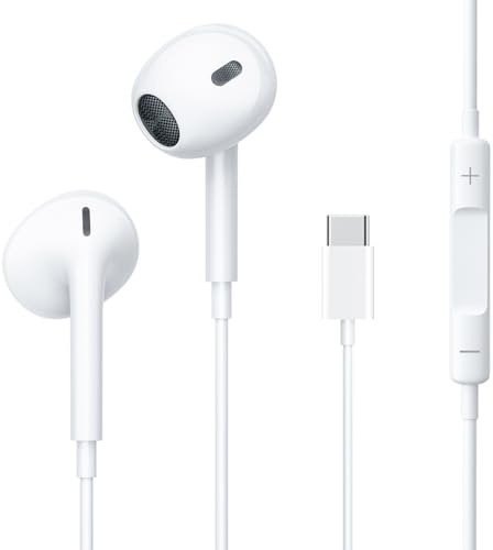 In-Ear Headphones USB C Compatible with iPhone 16 Pro Max/15 Plus Extra Bass Earphones Provide Volume and Microphone control Compatible with Huawei Xiaomi Galaxy (USB C)