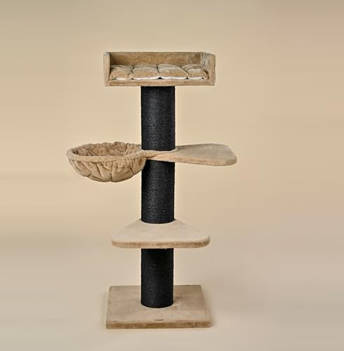 RHRQuality Krabpaal Voor Grote Katten - Royalty Plus – 158 cm Hoog – Met Extra Dikke 20 cm Sisalpalen – Blackline Cappuccino Teddy