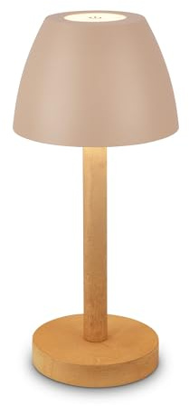 BRILONER - Rechargeable LED Table Lamp IP44 with Touch, Dimmable, Replaceable Battery, LED Light, Battery Lamp, Bedside Light, Lamp Cordless, Outdoor, 13.5X30 cm, Beige Wood